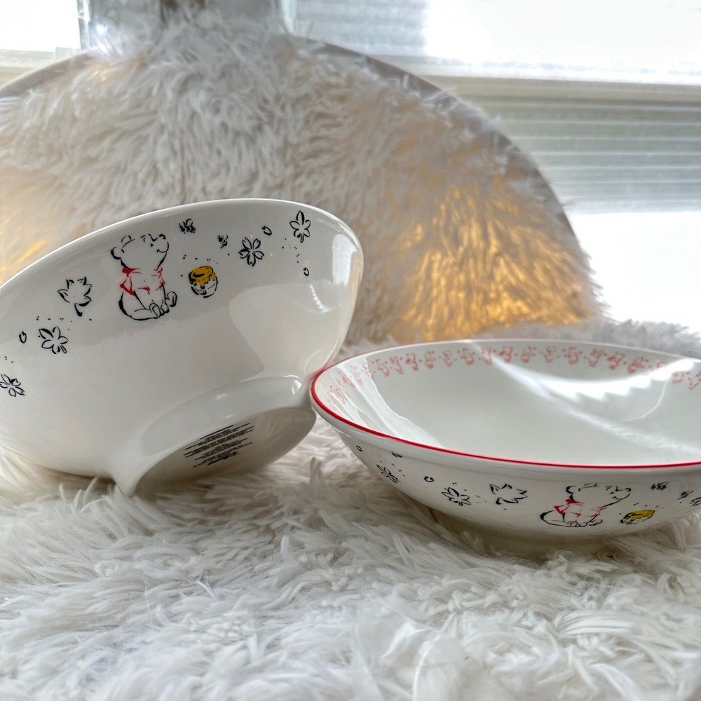 DISNEY‎ Winnie the Pooh Japanese Brush Style 30oz Ceramic Ramen Bowl 2 Pcs
